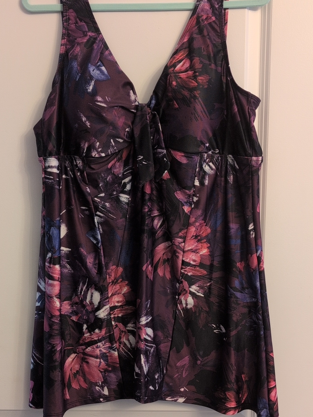 Swimsuits For All Burgundy Purple Floral Swim Dress
